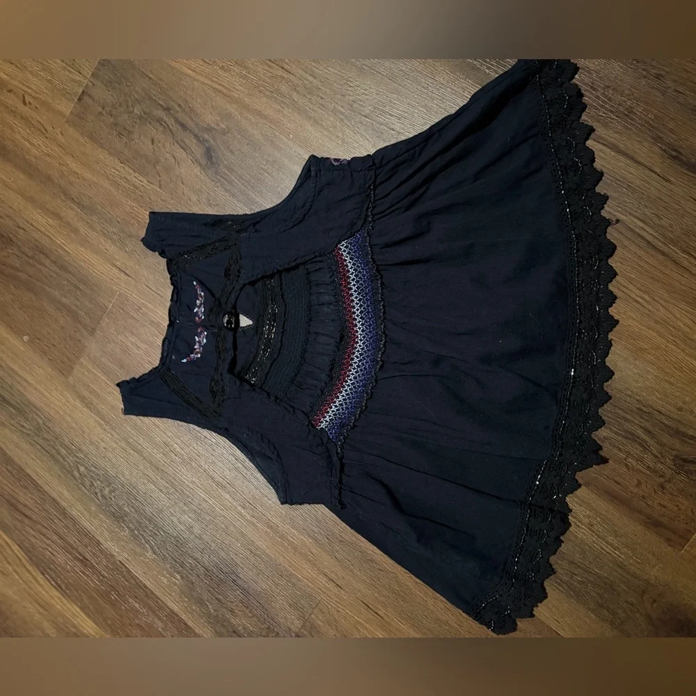 Free people boho cutout black embroidered top blouse black silver beading spring - Picture 7 of 10